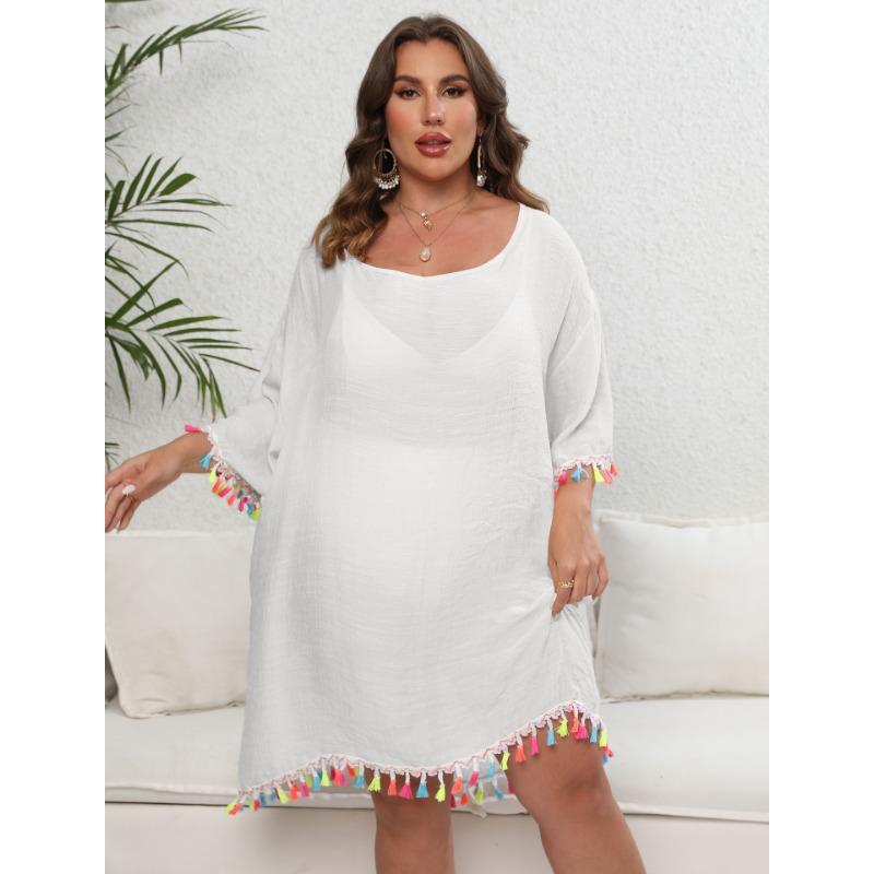 

Женское платье-накидка, большие размеры, с кисточками, с одной шеей, сексуальные пляжные купальники с открытой спиной, накидки 3XL белый