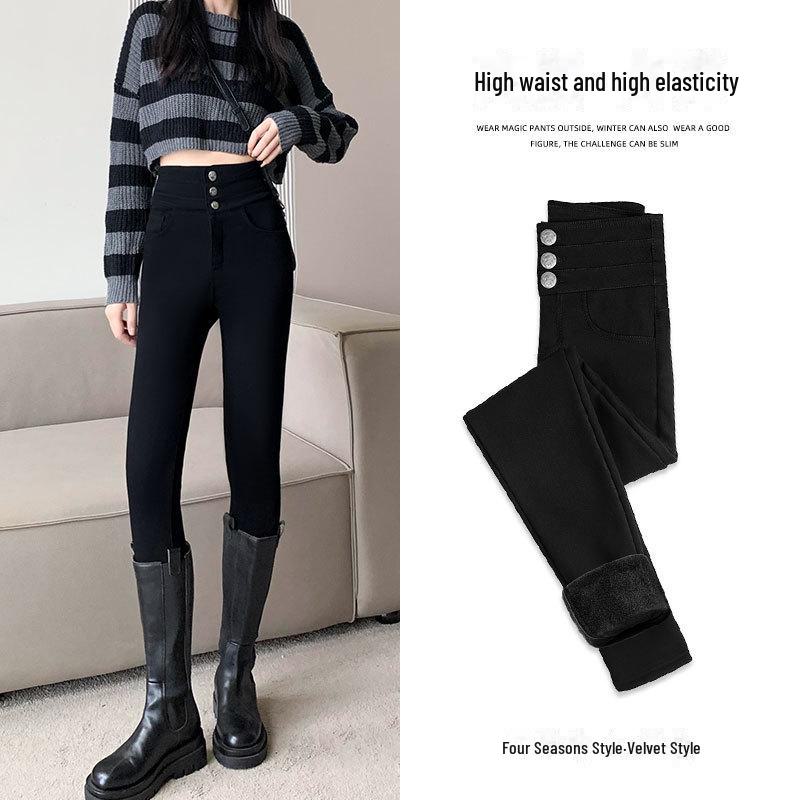 Women's Slim High-Waist Elastic Black Leggings - Perfect for Spring and Autumn 2025