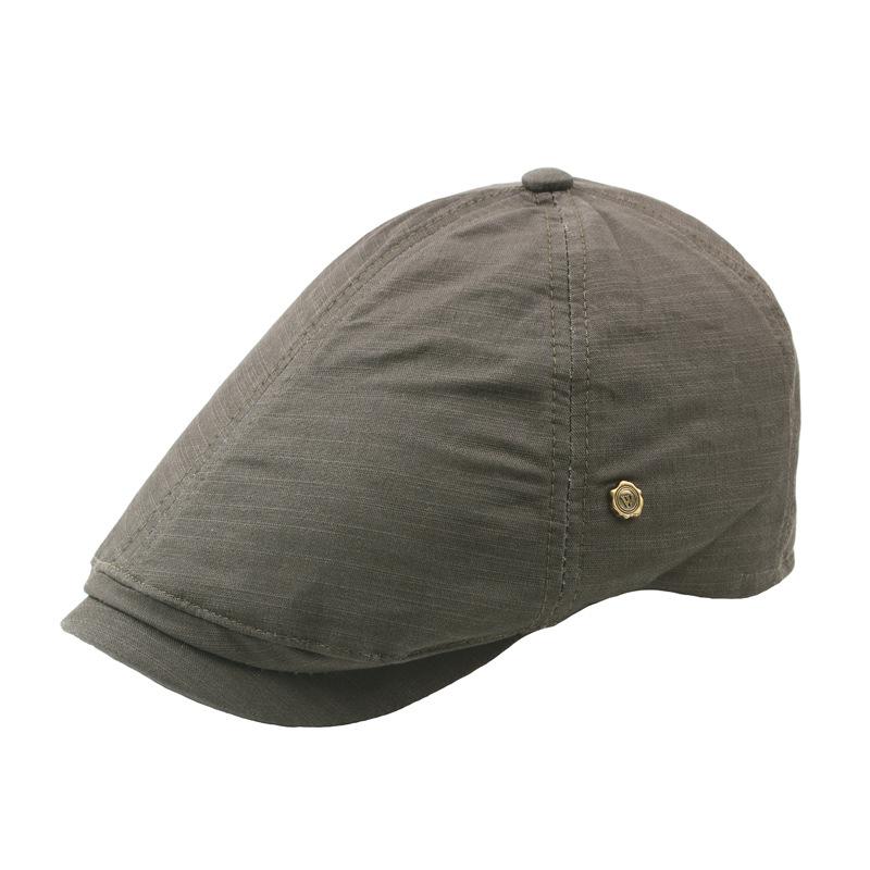 Cotton and linen solid color six-piece cloth splicing men's cap retro W copper buckle beret women's simple sun hat