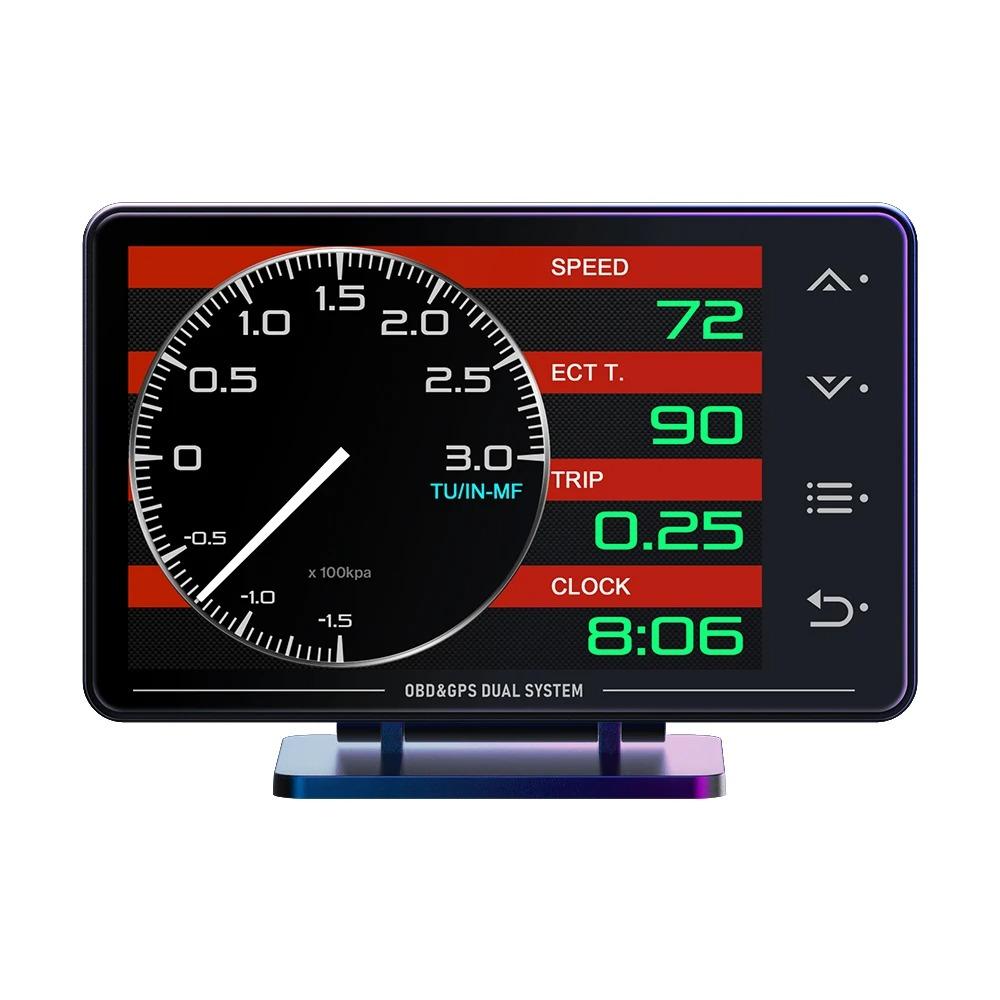 

HUD-дисплей на лобовое стекло OBD2+ GPS, датчик XS, Турбированный, Давление масла, Температура масла, Значение G, Гироскоп, Спидометр, Автомобильный OBD2-прибор
