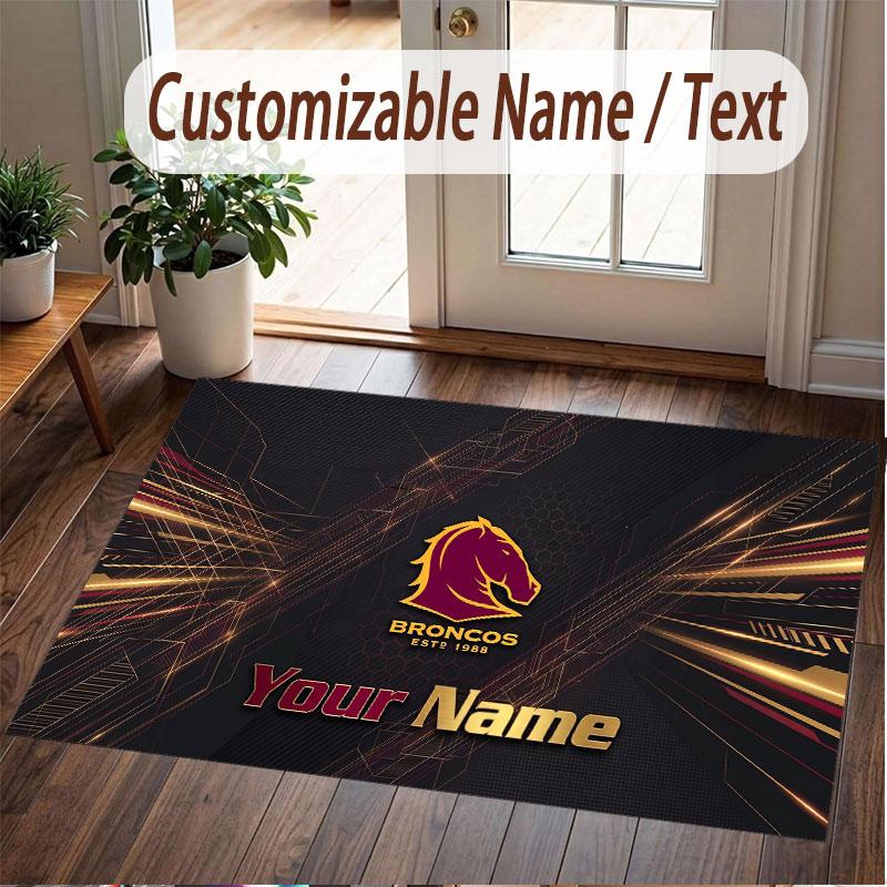Custom Rug Brisbane Broncos Pattern Print Name Text Soft Non‑Slip Floor Carpet for Home Indoor Decoration