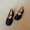 British Versatile Platform Round Head Small Leather Shoes Women's Retro Light Mouth One-word Buckle Thick Heel Mary Jane Shoes