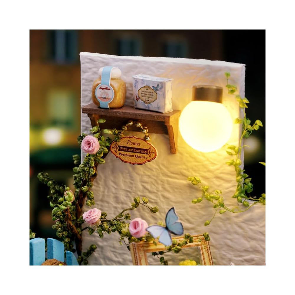 DIY Miniature Dollhouse Kit Garden Corner with LED Light and Dust Cover 3D Puzzle Home Decor for Beginners