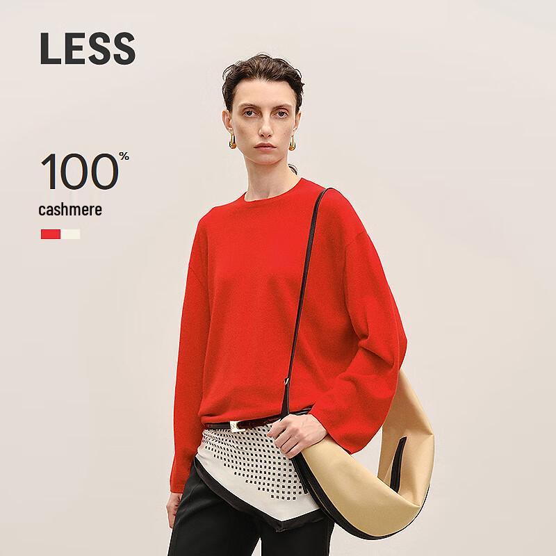 LESS Women's Round Neck Long-Sleeve Pure Cashmere Pullover