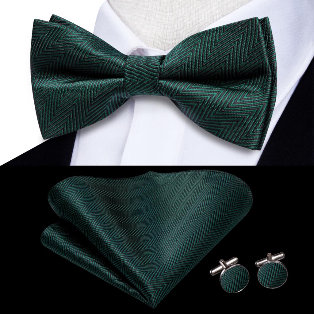 Hi-Tie Gestreifte Schwarz Rot Herren Fliege Einstecktuch Manschettenknöpfe Vorgebundene Seide Schmetterlingsknoten Fliege für Herren Business Party Großhandel