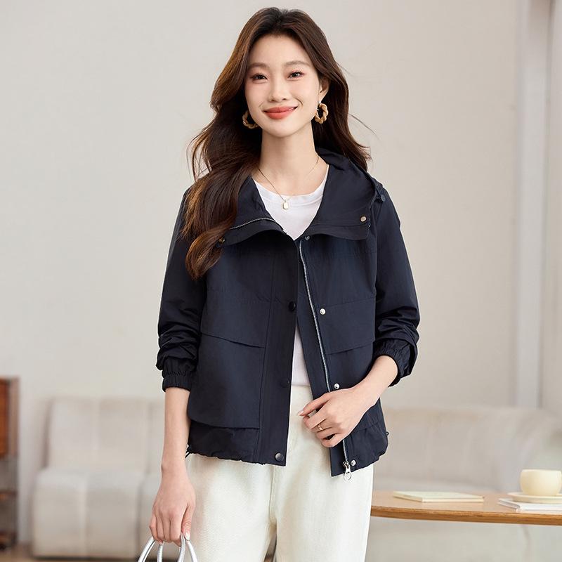 

Женская повседневная ветровка с капюшоном - Стильная, не стареющая, для весны/осени 2025 M (suggested for up to 120 jin) темно-синий