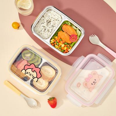  2 Grids Cartoon Kids Lunch Box With Spoon 850/530Ml Portable Sealed 304 Stainless Steel Food Container Microwave Safe