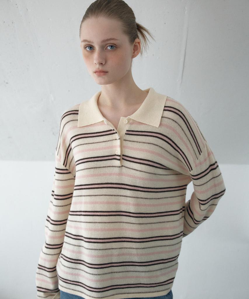 AHWE Multi Stripe Collar Knit_L Beige