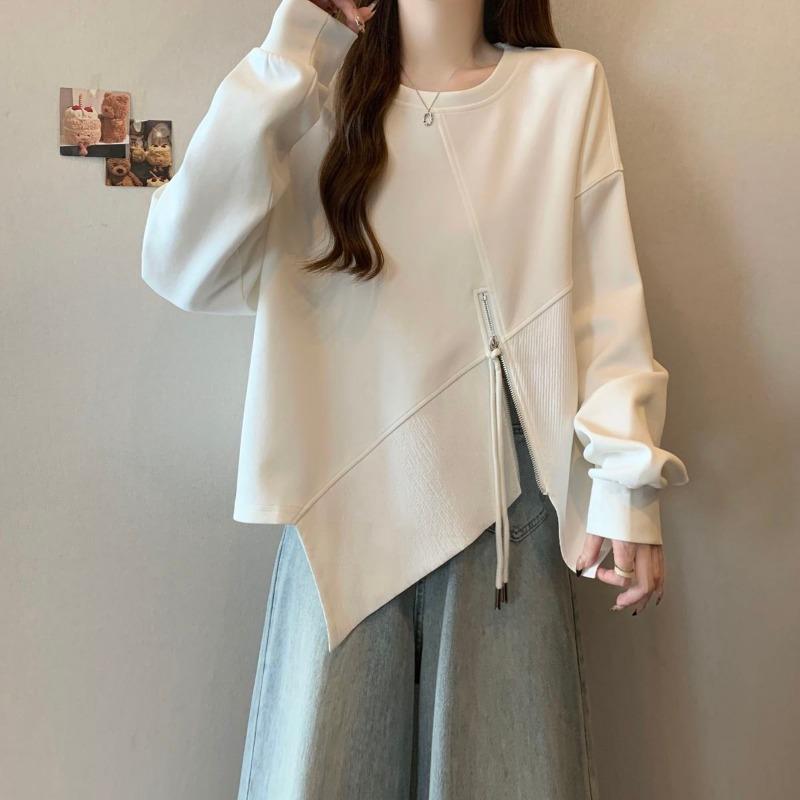 Spring Internet Celebrity New Fashion Sweatshirt for Women with Irregular Zipper and Versatile Top Trendy Design