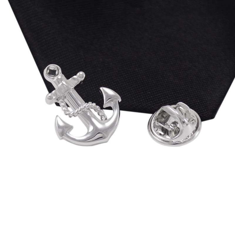 Sølv ankerbrosjemerke Smykker Herre Dame Pin Medal Lapel Pin Metall Corsage Brudgommensdrakt Formell tilbehør