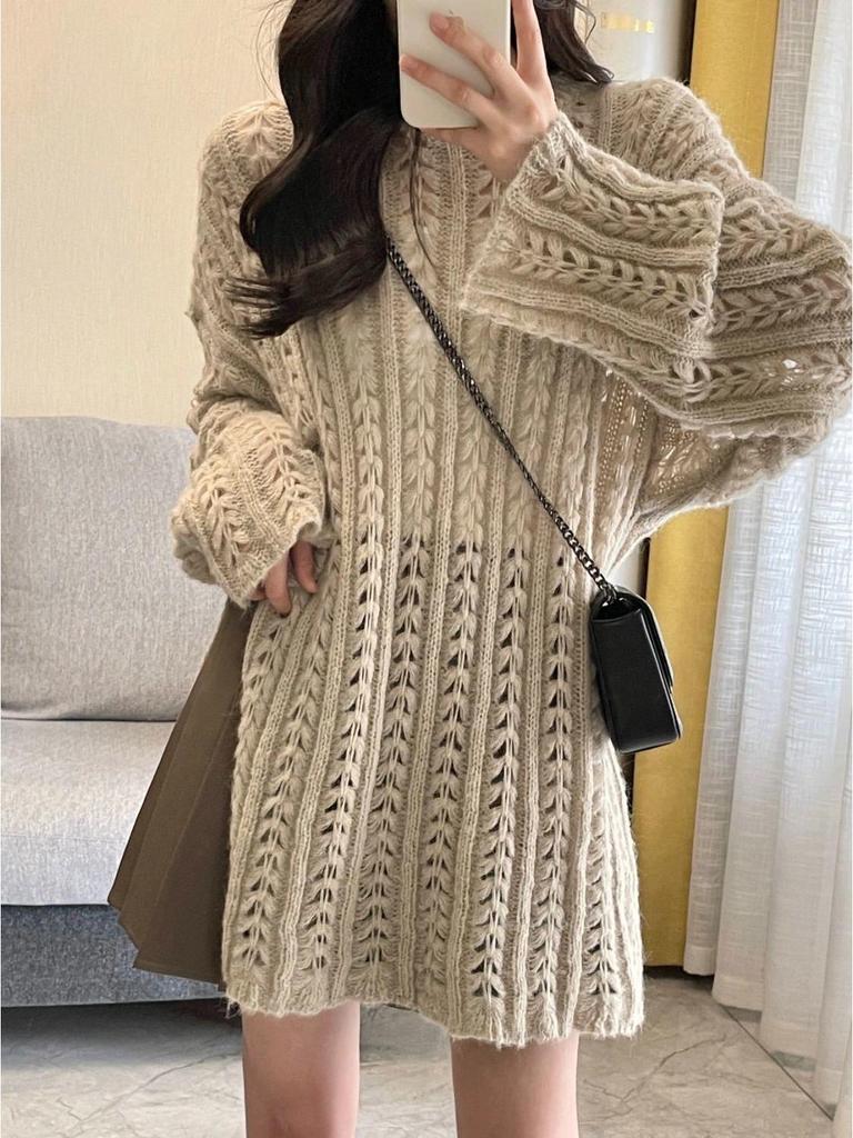 Two-Piece Elegant Cardigan & High-Waisted Pleated Skirt Set for Women