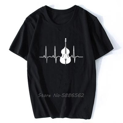 Mode Herren Kurzarm T-Shirt Kontrabass Herzschlag Lustig Jazzinstrumente Musik T-Shirt Unisex Baumwoll-Tees Harajuku
