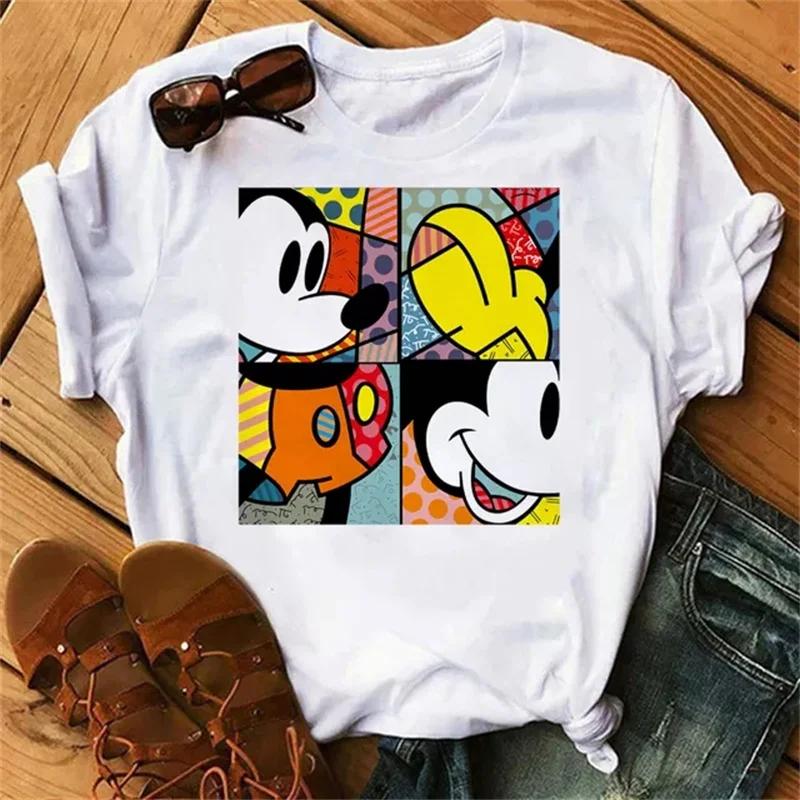 Fashion Cute Disney Mickey Minnie Cartoon Graphic Printed Women T-Shirt Casual O-Neck Short Sleeves Streetwear Female Tops Tees