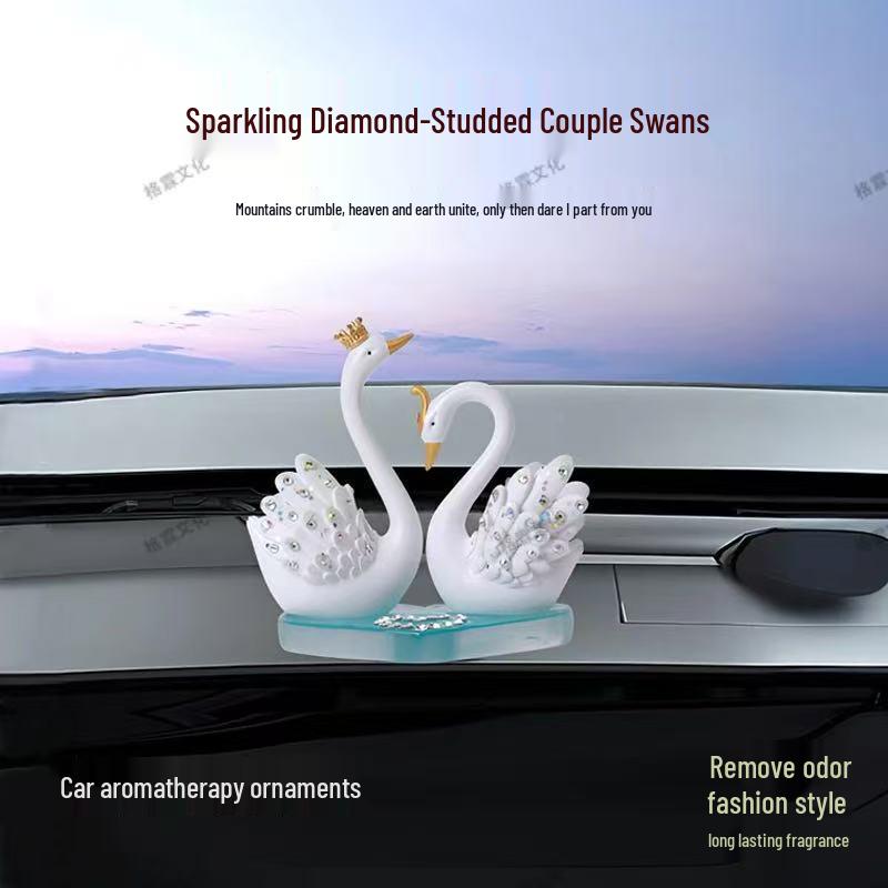Goddess Swan Couple Car Ornaments: Cute Figurines for Center Console and Tabletop Decor