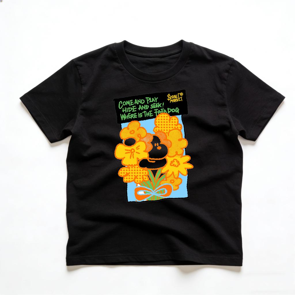 Fafa Dog Pure Cotton TShirt for Adults and Children Hidden In Flowers Versatile Couple and ParentChild MultiColor Top