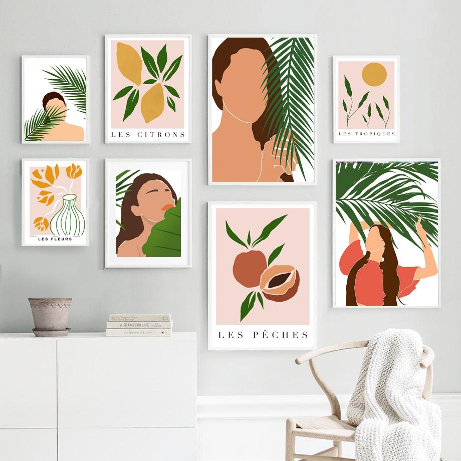 

Vintage Girls Tropical Monstera Flower Sun Boho Wall Art Painting Posters and Prints Wall Picture for Living Room