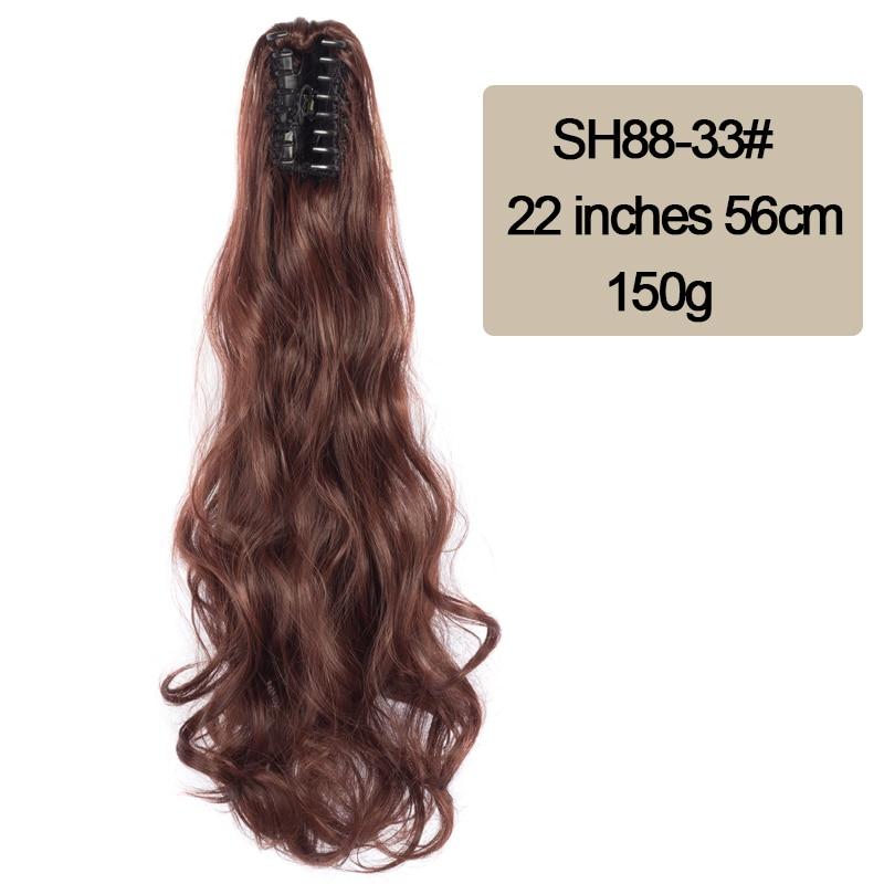 MISSQUEEN Kunstfaser-Wellen-Pferdeschwanz für Damen zum Aufstecken, verlängerter langer Pferdeschwanz, natürliche lockige Haarverlängerung, Schwarzbraun, 22 Zoll