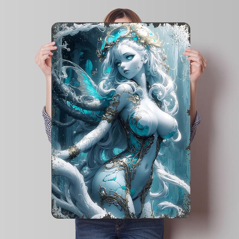 

Silver Golden Anime Girl Tinplate Poster Customized Wall Art Vintage Retro Metal Signs for Bathroom Decor Aesthetic Decoration 20x30cm（7.8x11.8inch）