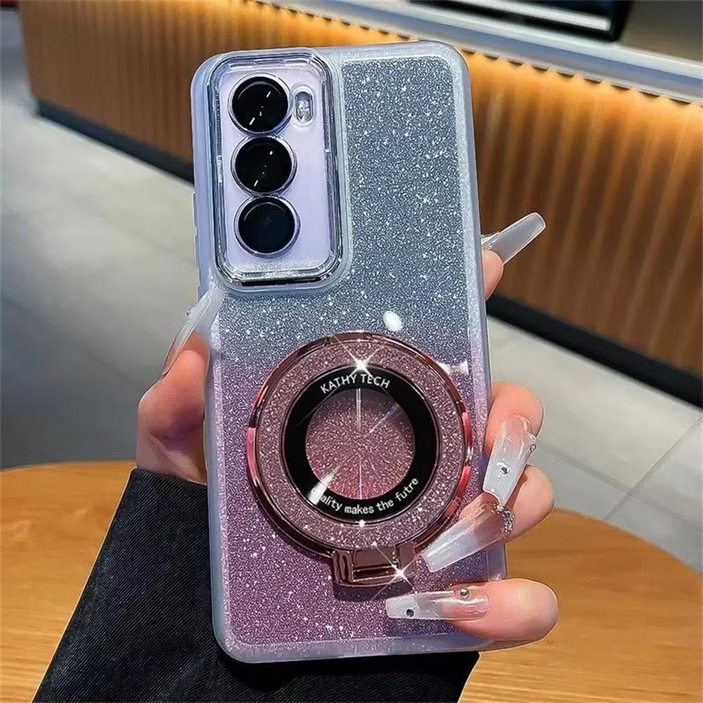 Glitter Ring Holder Case for Samsung Galaxy S24 S25 Ultra S23 S22 Plus S21 S20 FE A54 A55 A34 A14 A52 A15 Bracket Bling Cover