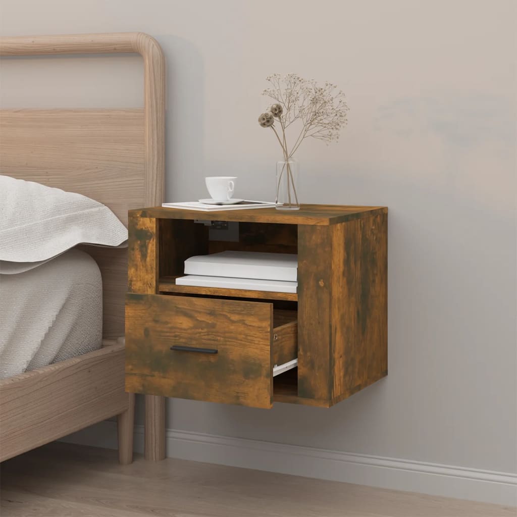Wall Mounted Nightstand Smoked Oak 50x36x40 cm