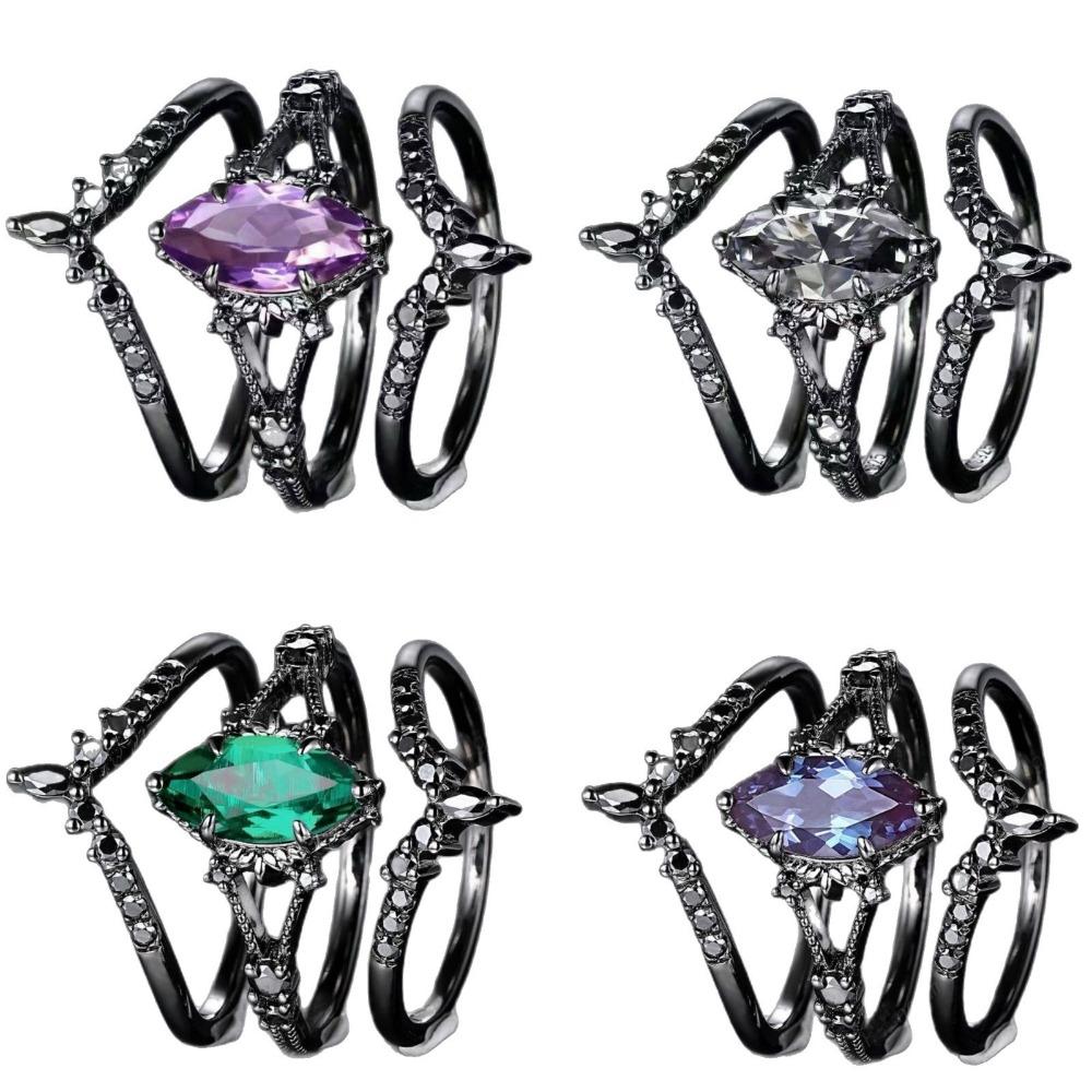 Luxe Mode Set Ring Gun Zwart Ingezette Gekleurde Diamanten Ring Europees en Amerikaans Ins Verlovingssieraden Damesring