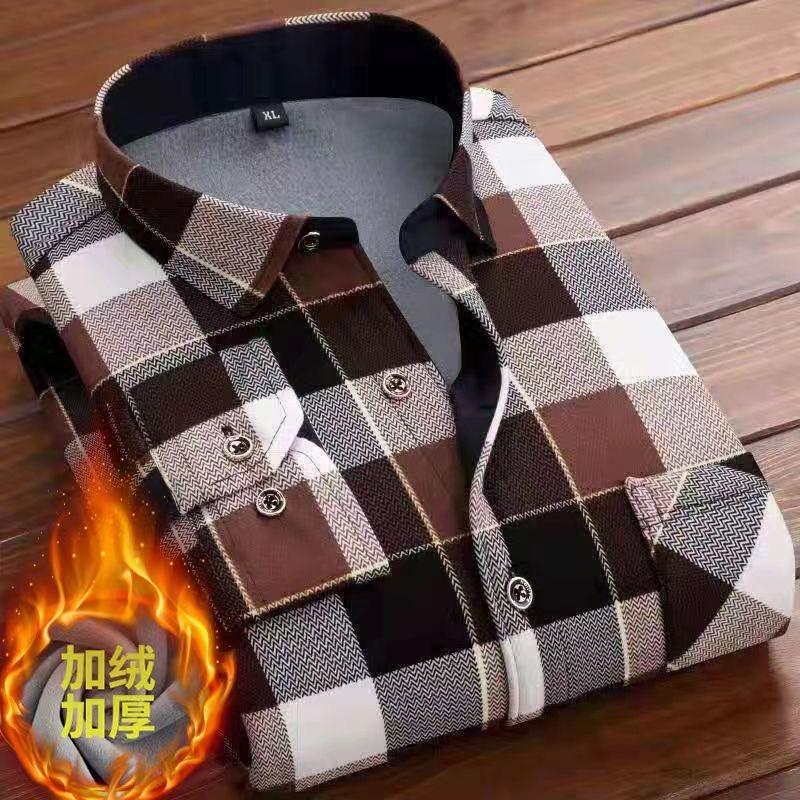 Winter New Trendy Plush Thick Warm Striped Shirt for Men's Casual Loose Retro Sports Large Size High End Long Sleeve Shirt L-5XL
