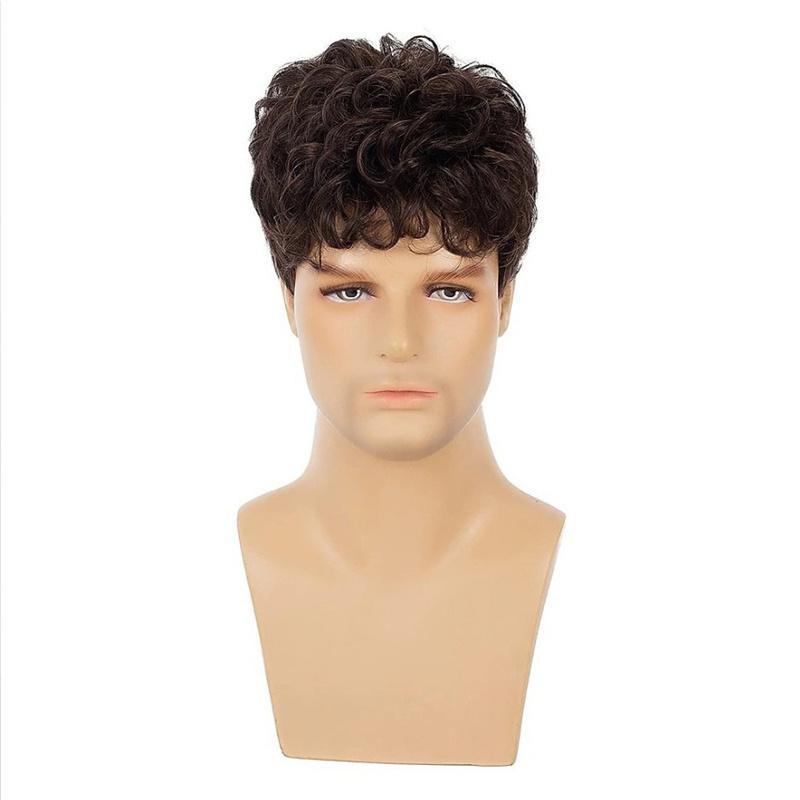 

Короткие кудрявые парики для мужчин Синтетический темно-коричневый парик Мужской термостойкий повседневный натуральный пушистый дышащий мужской парик Косплей Хэллоуин