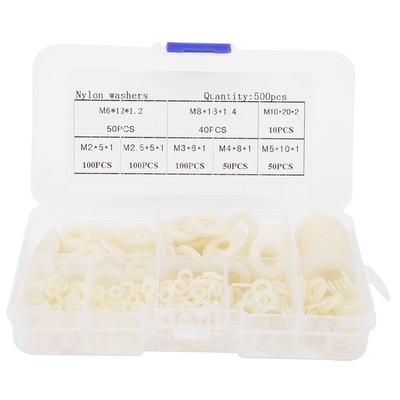 500pcsbox Nylon Washer Set M2 M2.5 M3 M4 M5 M6 M8 M10 Hardware Fasteners AccessoriesWhite