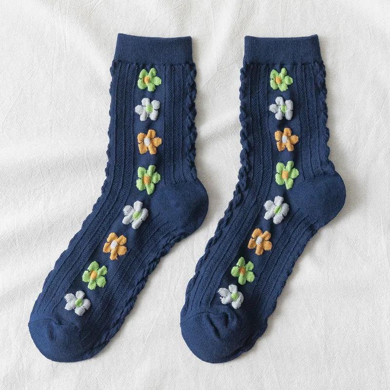 Three Pairs of Women's Socks Korean Fashion Plaid High Socks Autumn and Winter Retro Wild Pile Socks