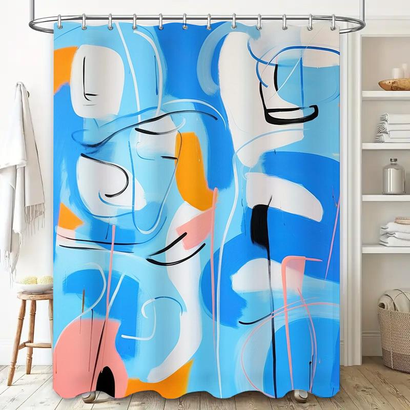 Colorful Bubble Shower Curtain Bathroom Decor with Blue, Pink, Yellow White Circles Modern Design for Bath Tub Decoration Made O