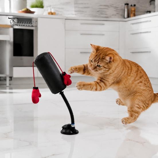 Boxing Punching Bag Toy for Kittens Cat Toy, Interactive Punch with Dangling Gloves, Suction Durable Faux Leather Scratching Cup Base, Indoor