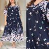 Plus Size V-Neck Short Sleeve Printed Pullover Dress - Spring/Summer Style