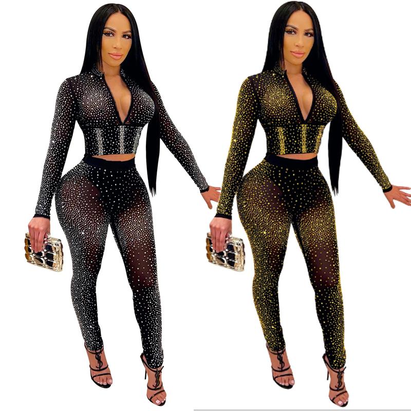 Rhinestone Studded Crop Top Legging Set 