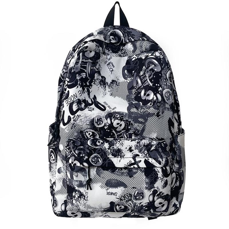 

Рюкзак для ученика средней школы, большой вместимости, с граффити, унисекс чёрный
