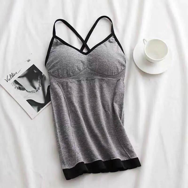 

Тонкие дышащие легкие регулируемые топы на бретелях с v-образным вырезом на весну и лето, мягкая сексуальная майка со встроенным бюстгальтером XL серый