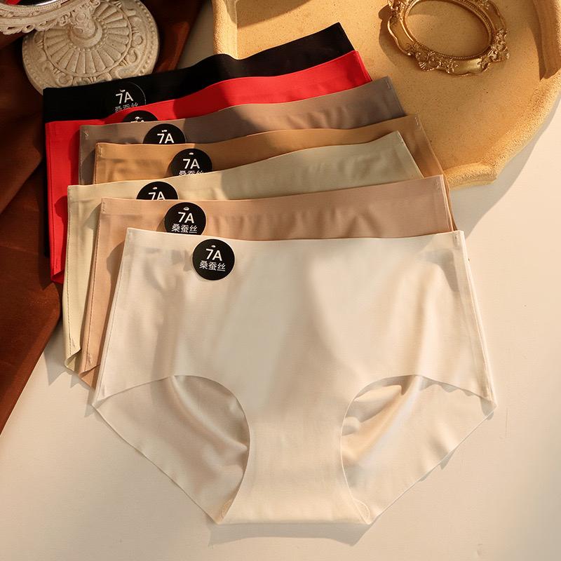 5PCS Seamless Mulberry Silk Underwear Ultral Thin Women's Panties Sexy High Elastic Invisible Briefs Soft Lingerie M-XL