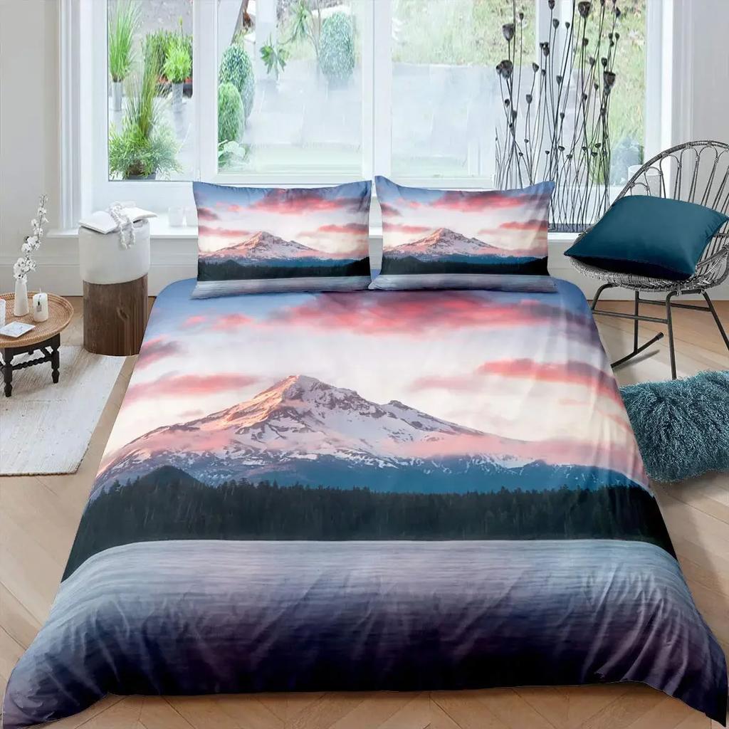 Schneeberg Meereswellen Landschaft Natur Szenerie Bettwäscheset Einzel Twin Doppel Queen King Cal King Größe Bettwäscheset