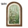 Rustic Lemon Flower Painting Vintage Framed Wall Art, Curved Wooden Floral Arched Wood Art French Country Style Paintings for Bedroom Kitchen