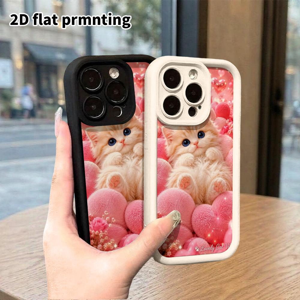 Phone Case: 2D Flat Design Suitable for iPhone 18 17 16 15 14 13 Pro Tiered Protective Case, Light Orange Kitten, Christmas and Halloween Gift
