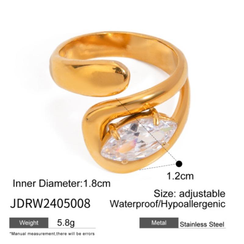 Stainless Steel Zirconia Open Ring, High-end Finger Ring, Titanium Steel Hand Accessory