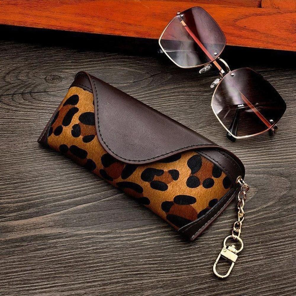 Bolso para Gafas de Cuero PU Estampado de Leopardo Pinza para Gafas de Felpa Bolsa de Almacenamiento para Gafas Estuche Protector para Gafas Estilo Coreano
