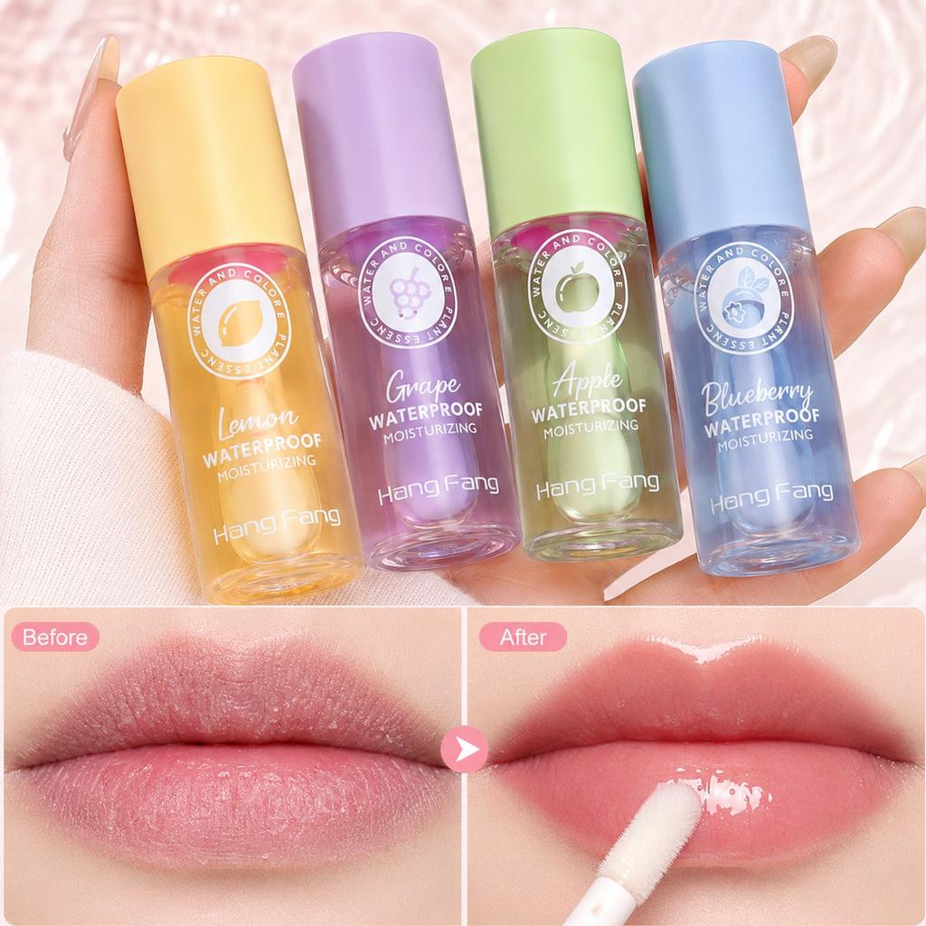 1Pc Fruit Flavored Lip Oil, High Moisturizing Lip Balm, Lemon/Apple/Blueberry/Grape Flavor, Brighten