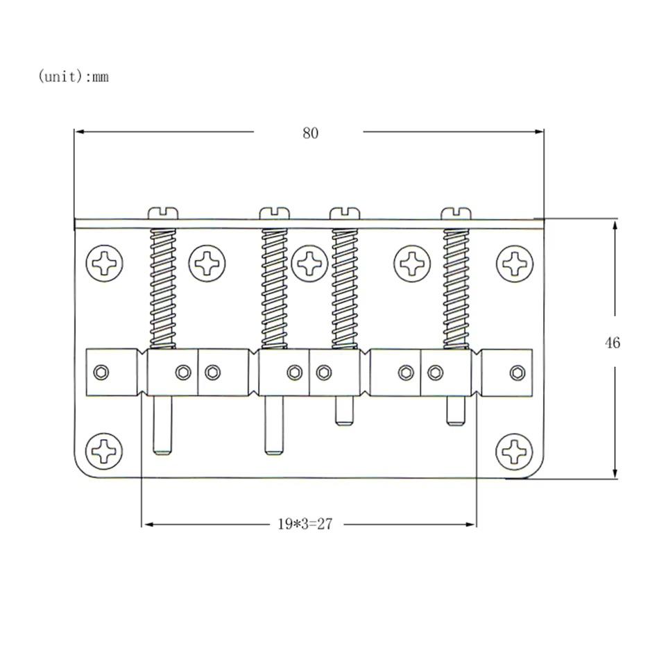 4-String Electric Bass Guitar Bridge String Plate 4-String Bass Bridge 80MM, 5 Screw Holes