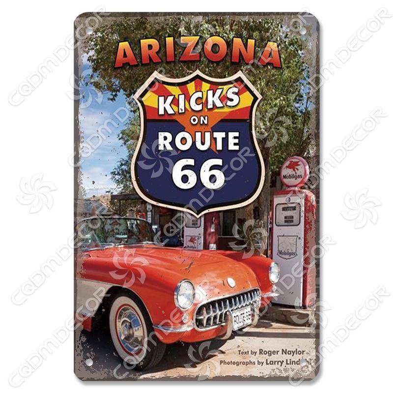 Alte Route 66 Blechschilder Get Your Kicks on US 66 Metallposter Vintage Wandkunst Dekoration für Garage Club Wohnzimmer Zuhause