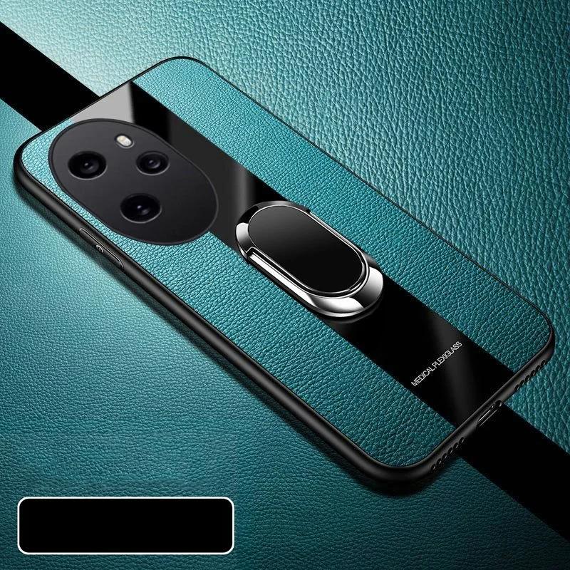 Plexiglass PU Leather Phone Case For Honor 200 Pro Magnetic Metal Ring Stand Holder Shockproof Soft Cover For Honor 100 90 Lite