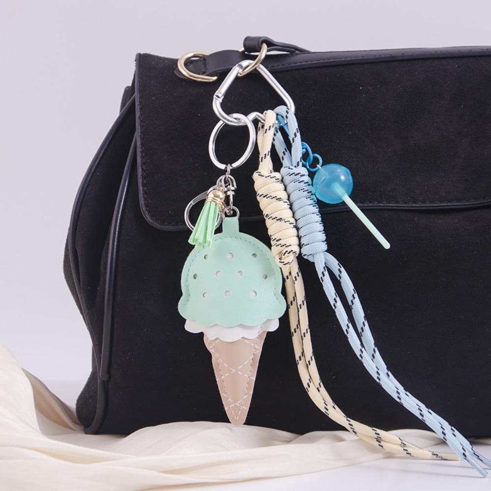 

New Ice Cream Car Keychain Mini Lollipop Leather DIY Decoration Colorful Car Key Chains