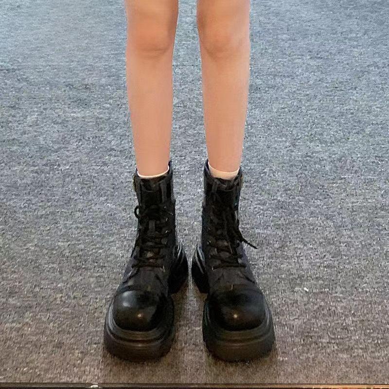 Fashion Women's Ankle Boots Punk Style Denim Combat Round Toe Female Short Shoes Designer Luxury Comfortable and Elegant New In Booties