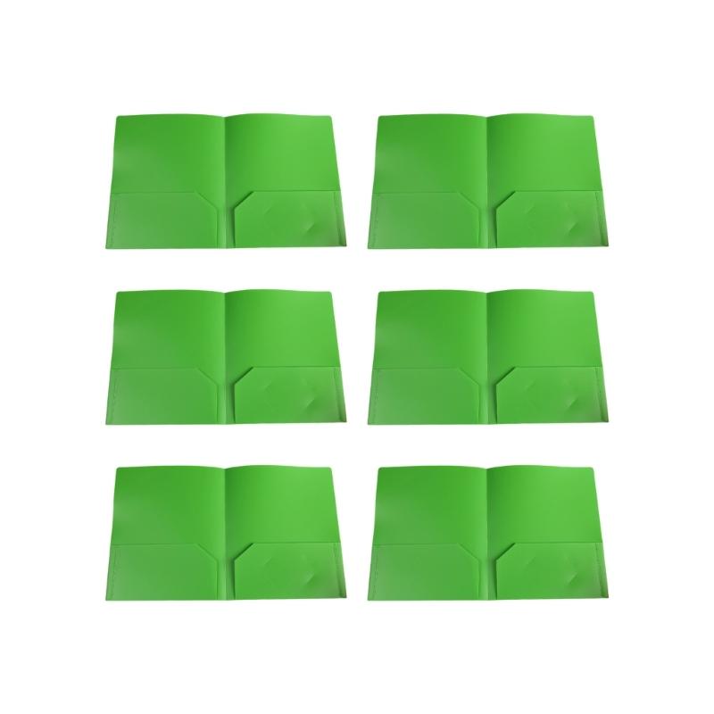 

6Pcs Two-Pocket Folders 11.4x9.25Inch Presentation Folders Double Pocket File Organiser Holds 100 Sheets for Office зелений