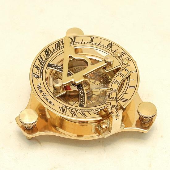 Brass Sundial Compass with Wooden Box  Engraving Gift Nautical Décor Handmade Steampunk Travel Compass