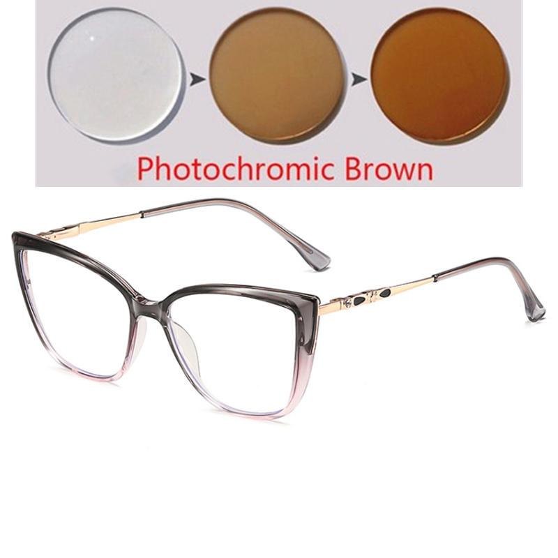 1.56 Aspheric Anti Blue Light Cat Eye Prescription Glasses With Degree Spring Leg Dioptric Glasses Women  0 -0.5 -0.75 To -6.0